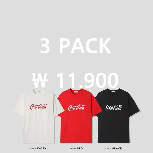 [BUNJANG] Coca-Cola Logo 3-Pack T-Shirt Set (White, Red, Black) / 세제품 3PACK) 코카 반팔 티셔츠 (화이트+레드+블랙)