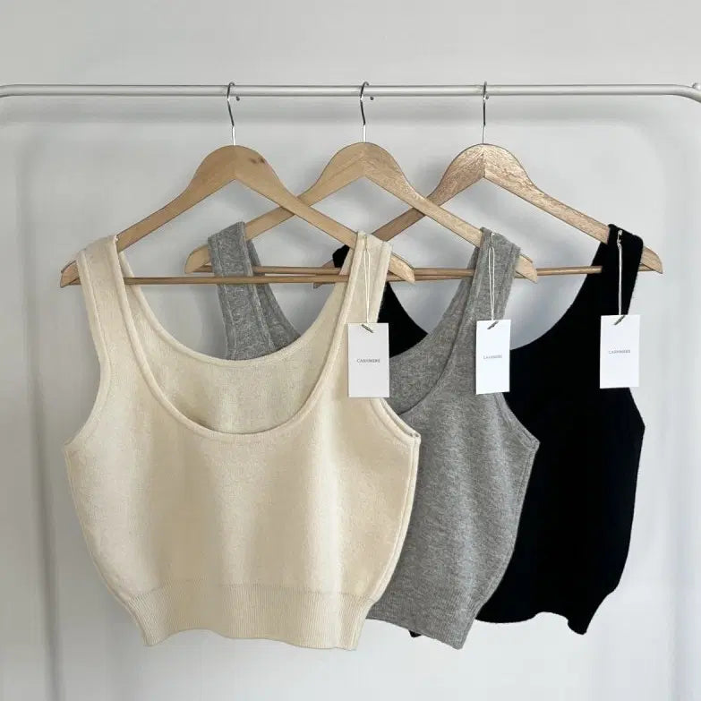 [BUNJANG] Two-Way U-Neck Cashmere Fine Wool Sleeveless Knit Vest - Black / (국내제작) 투웨이 유넥 캐시 파인울 나시 니트 조끼 베스트_블랙1