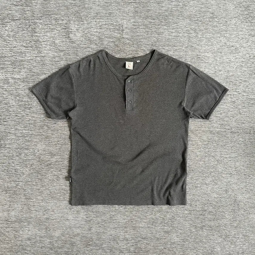 [BUNJANG] Avirex Ribbed Henley Neck T-Shirt Vintage Short Sleeve / Avirex 골지 헨리넥 빈티지 반팔티