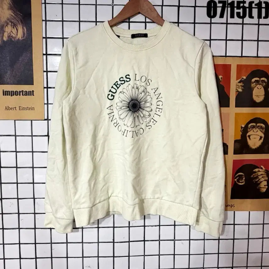[BUNJANG] Guess Sweatshirt Flower Logo Ivory M / 게스 맨투맨 꽃 로고 아이보리 M
