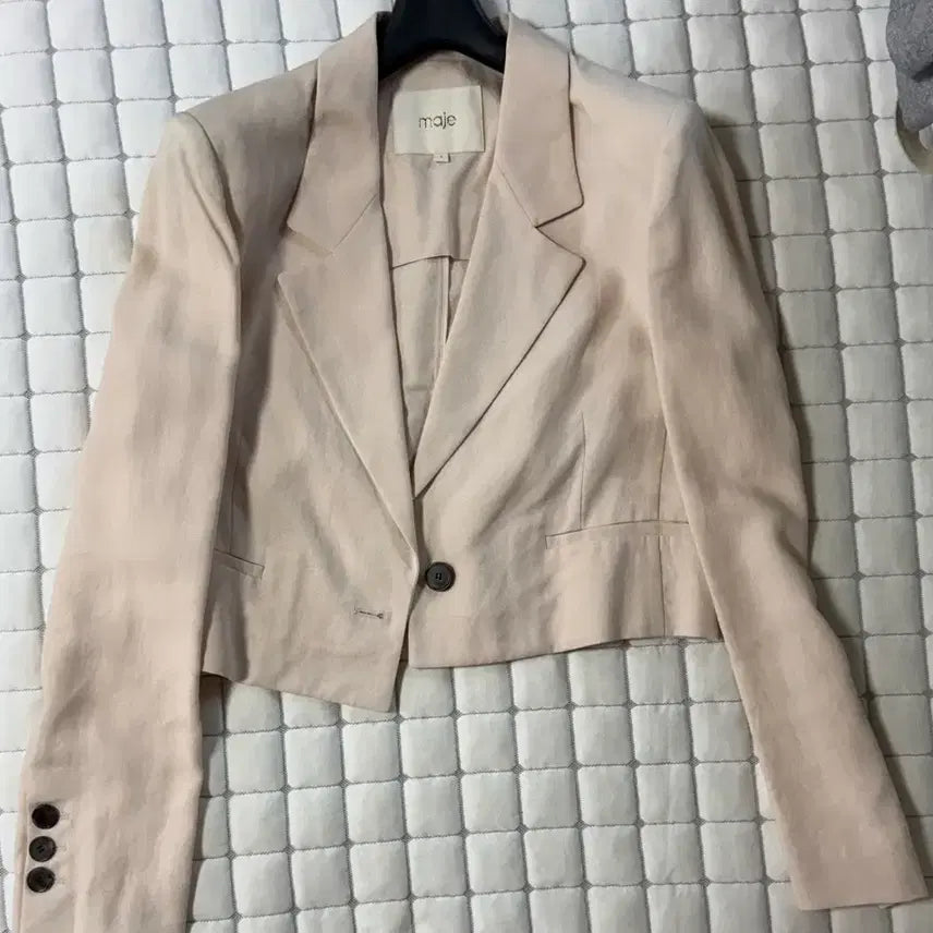 [BUNJANG] Maje Linen One-Button Cropped Jacket (Beige) / 마쥬 린넨 크롭 원버튼 자켓 43 (베이지)