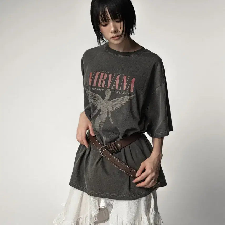 [BUNJANG] Nirvana Angel Printing Short Sleeve T-Shirt / 너바나 천사 프린팅 반팔 티셔츠
