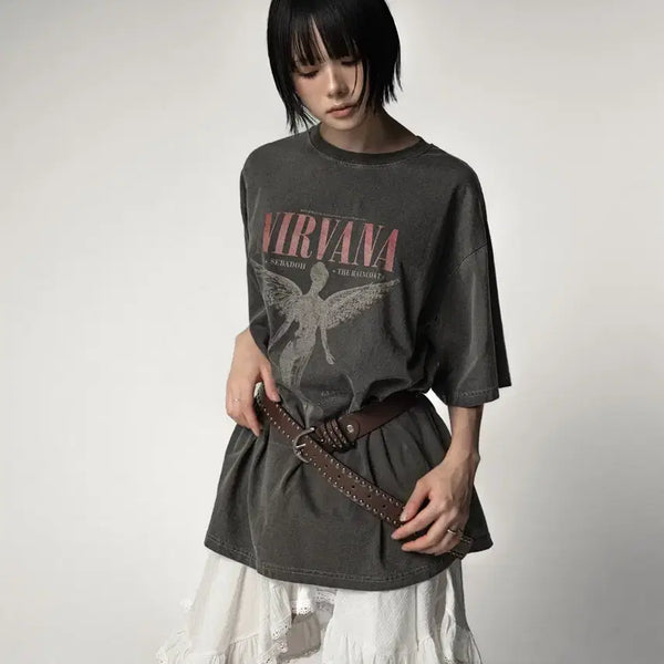 [BUNJANG] Nirvana Angel Printing Short Sleeve T-Shirt / 너바나 천사 프린팅 반팔 티셔츠