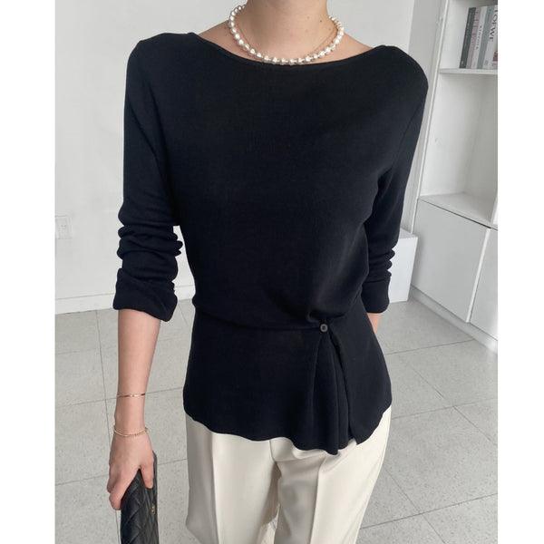 [BUNJANG] Silk Tencel Boatneck Long Knit - Black / (국내제작) 실크 텐셀 보트넥 롱니트_ 블랙1