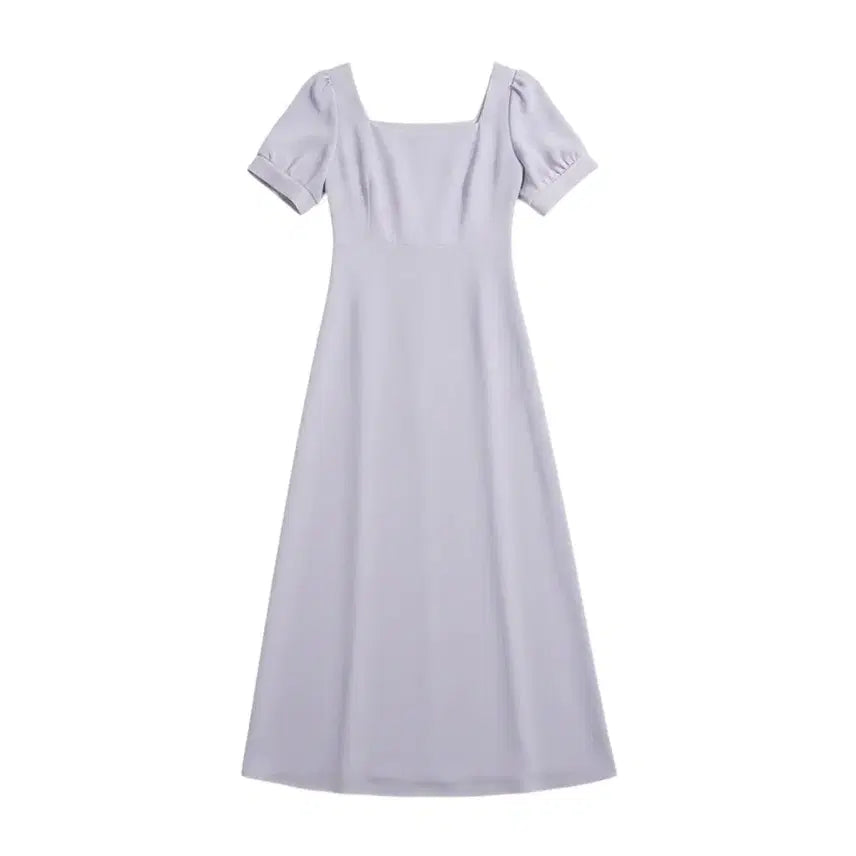 [BUNJANG] Lavender Square Neck Dress with Waist Tie / 여성F/ 라벤더 허리끈 스퀘어넥 원피스