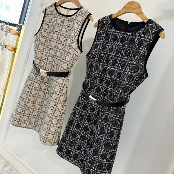 [BUNJANG] Sleeveless Check Pattern Dress Black / 고급 체크 패턴 민소매 원피스 블랙