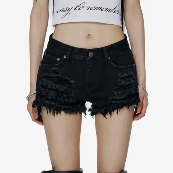 [BUNJANG] Rockcake Damage Denim Shorts Black / 락케이크 데미지 데님 쇼츠 블랙 | 보헤미안서울 애즈온 마뗑킴 쓰리타임즈