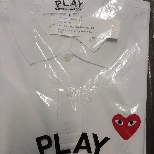 [BUNJANG] Comme des Garçons PLAY White Cotton Short Sleeve Polo Shirt / 꼼데가르송 플레이 반팔 카라티 화이트 L