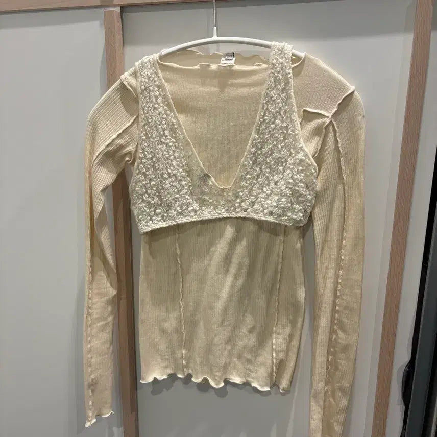 [BUNJANG] Base Range Long Sleeve T-Shirt & Lace Top Set / 베이스레인지(티셔츠+레이스탑)