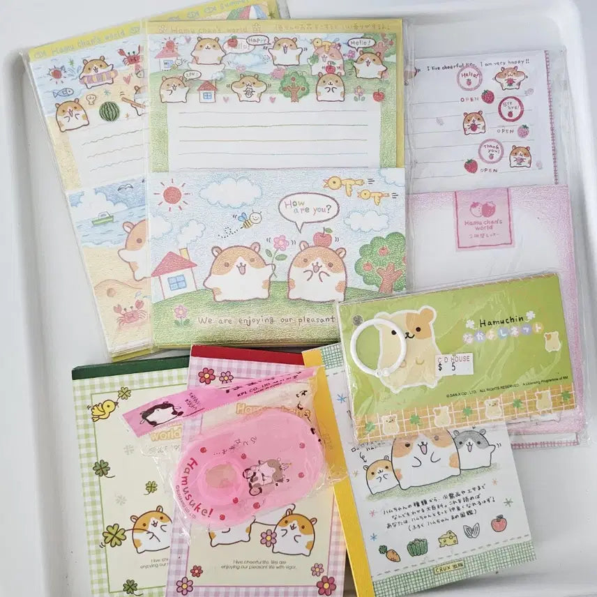 [BUNJANG] San-X Hamuchan Hamster Stationery Set / 고전 하무 햄찌 햄짬 햄스터 편지지, 헤이세이 산엑스 문구, 햄스터지류, 하무찬