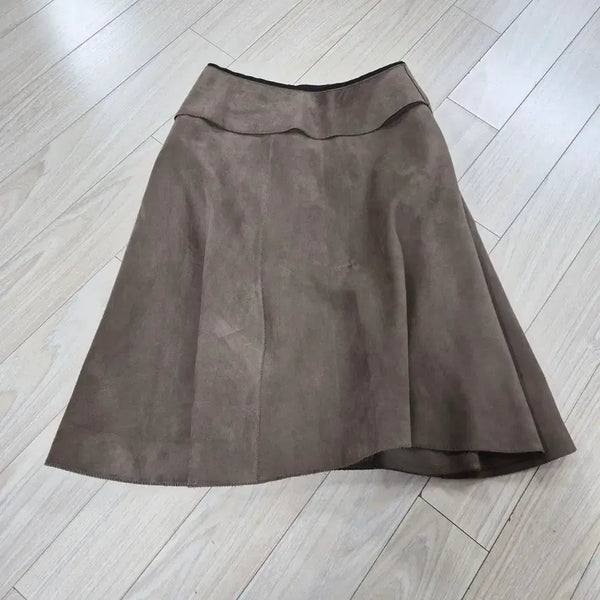 [BUNJANG] Mine Suede Flare Skirt Brown / 한섬 마인 스웨이드 플레어 스커트 브라운