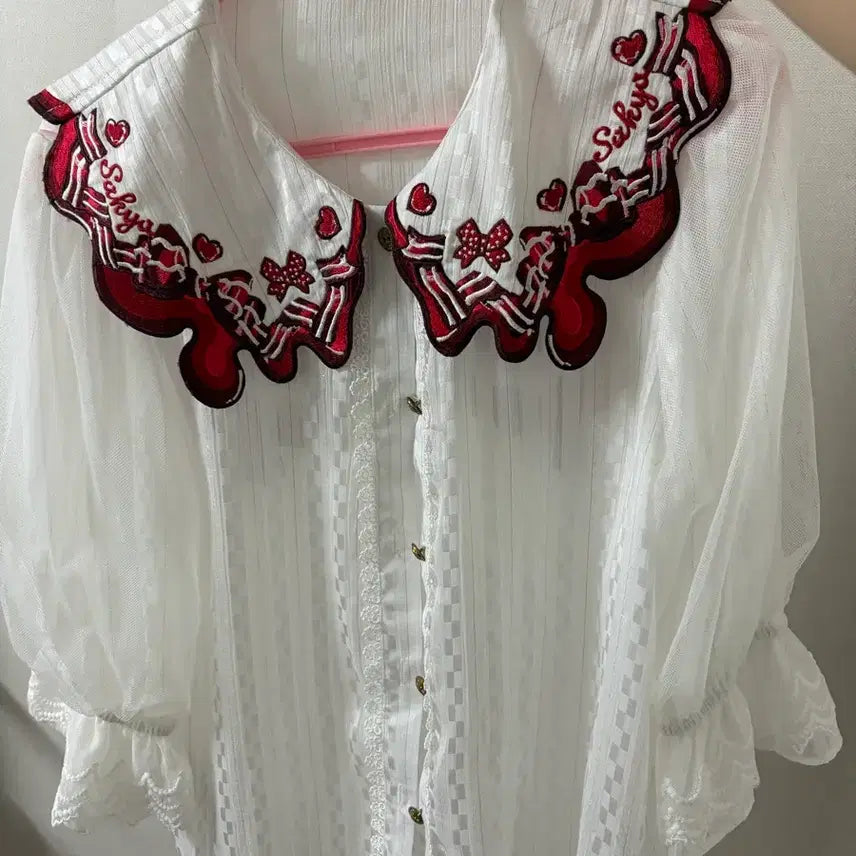 [BUNJANG] Sakya Lolita Red Short-Sleeve Blouse / Sakya Lolita 서브컬쳐 로리타 빨강 반팔 블라우스