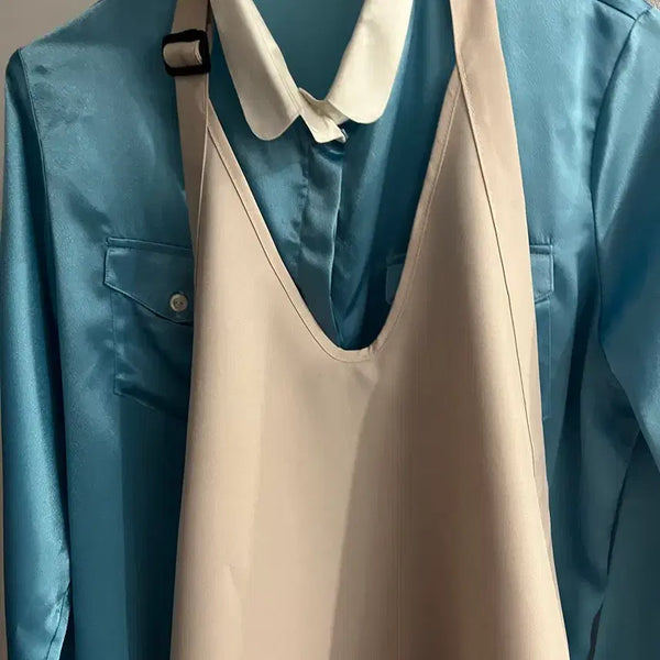 [BUNJANG] Korean Air Style Flight Attendant Training Uniform Celadon Blouse + Apron Set / 대한항공st 승무원 실습복 중고 청자 블라우스 + 에이프런 세트