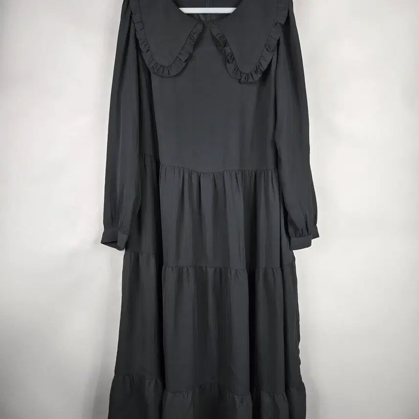 [BUNJANG] Romistory Sailor Collar Lace Chiffon Long Dress Black / [무료배송]로미스토리 R2(99-110) 세일러카라레이스 쉬폰 긴팔 롱 원피스 블랙