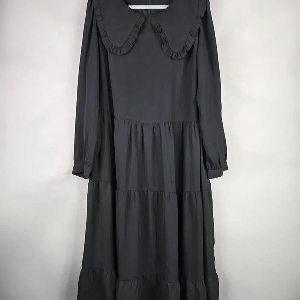 [BUNJANG] Romistory Sailor Collar Lace Chiffon Long Dress Black / [무료배송]로미스토리 R2(99-110) 세일러카라레이스 쉬폰 긴팔 롱 원피스 블랙