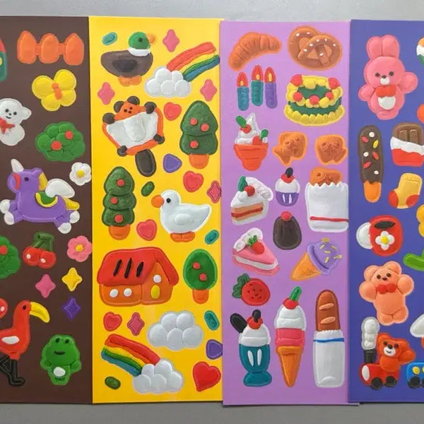 [BUNJANG] Clay Sticker Set 6 Sheets / 스티커 다꾸 6장 클레이 지점토 모양 문구