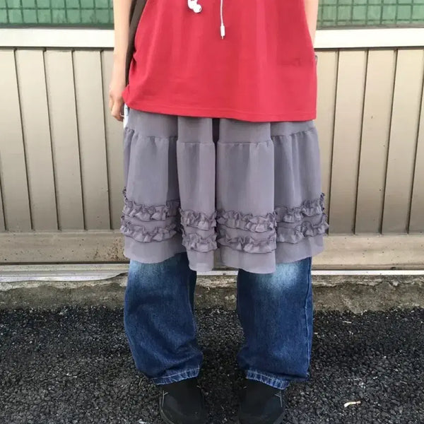 [BUNJANG] Dorothy Frill Lace Skirt Grey / 희미한 도로시 프릴 레이스 스커트 그레이 / 에이블리
