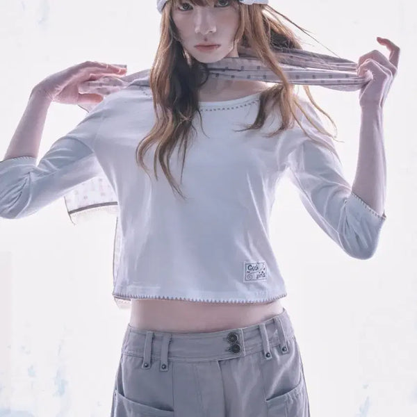 [BUNJANG] hug yours kin Back Ribbon Capri Sleeve T-shirt / 허그유어스킨 백리본 카프리 슬리브티