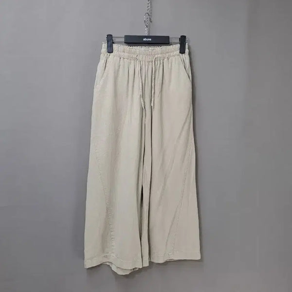 [BUNJANG] Coups Linen Blend Belted Wide Cropped Pants Beige / coups 면 마 허리밴드 베이지 8부 와이드 바지
