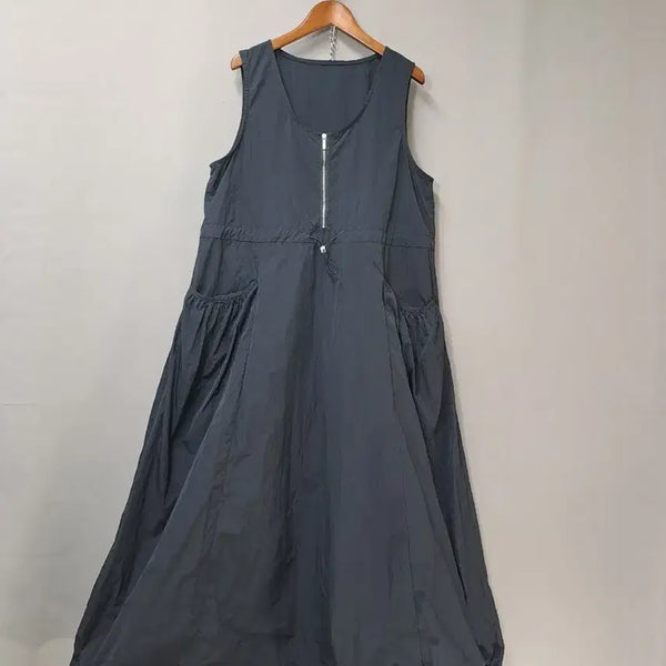[BUNJANG] Sleeveless Zipper Waist String Long Dress / 민소매 지퍼 허리 밑단 스트링 롱 원피스