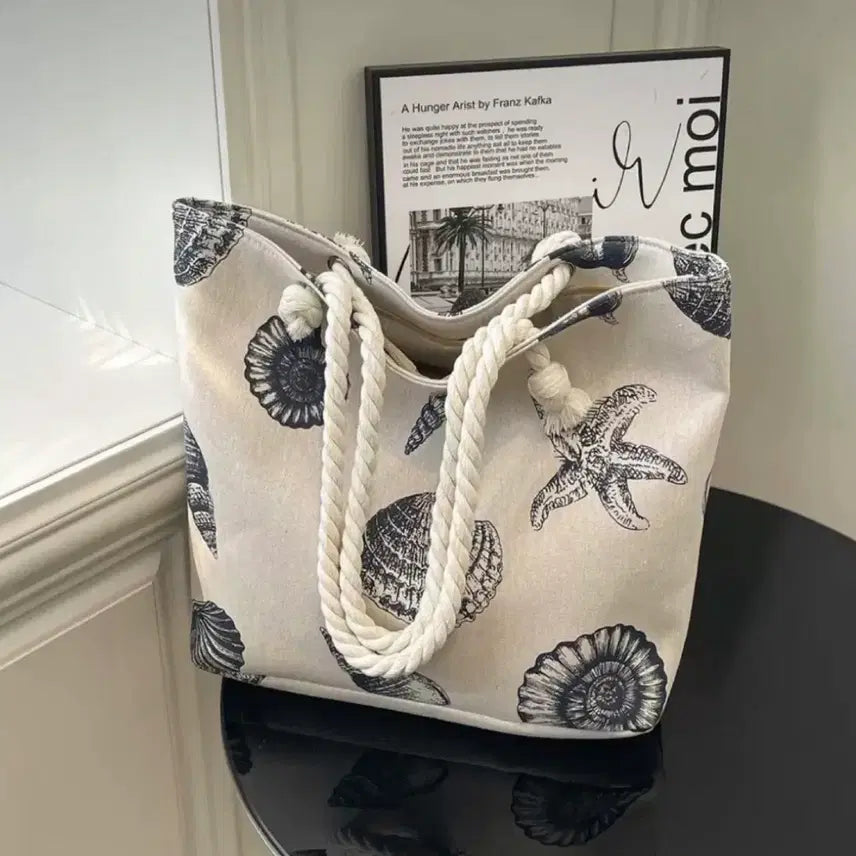 [BUNJANG] Seashell Pattern Rope Shoulder Eco Bag / 시원한 조개패턴 로프숄더 에코가방 (새상품)