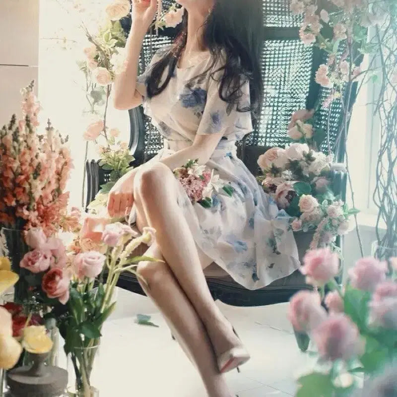 [BUNJANG] Milkcocoa Amelie Line Blue Rose Dress / 밀크코코아 Amelie line. Blue rose dress
