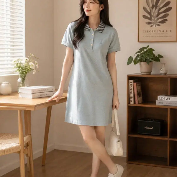 [BUNJANG] Beanpole Short Sleeve Collar Dress Sky Blue / 빈폴  반팔 카라 원피스 하늘색