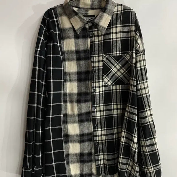[BUNJANG] AJOBYAJO Colorblock Check Shirt XL / [XL] 아조바이아조 블랙/화이트 체크 배색 셔츠 3.9