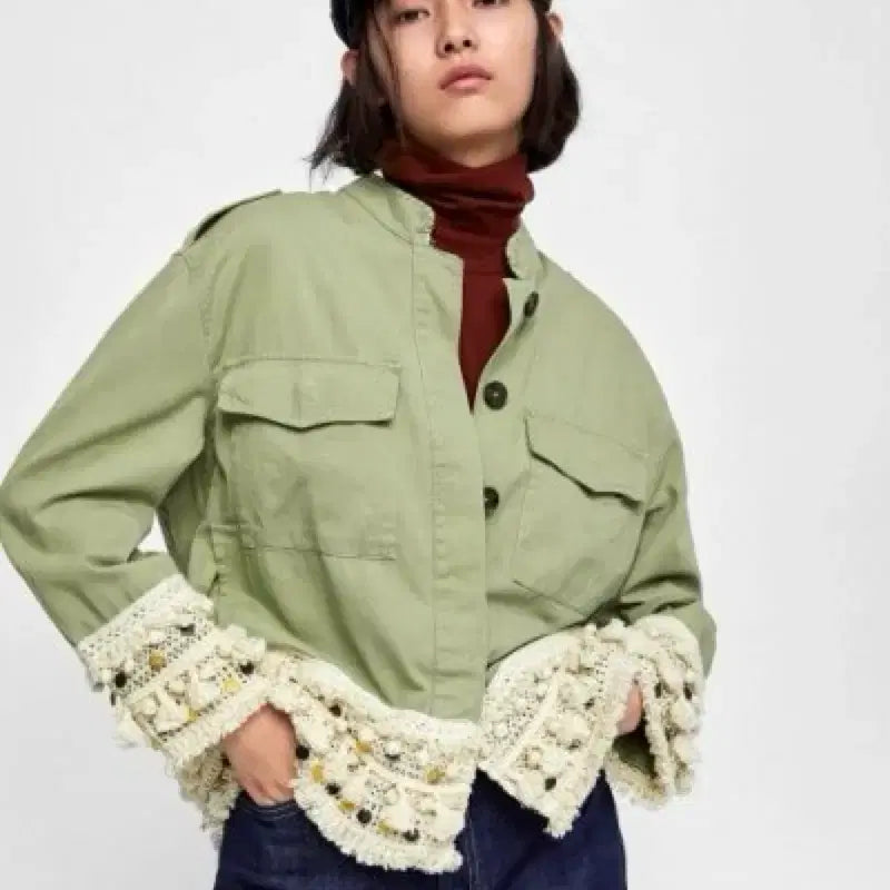 [BUNJANG] Zara Fringe Tassel Field Jacket / S) 새상품 자라 프린지 태슬 야상