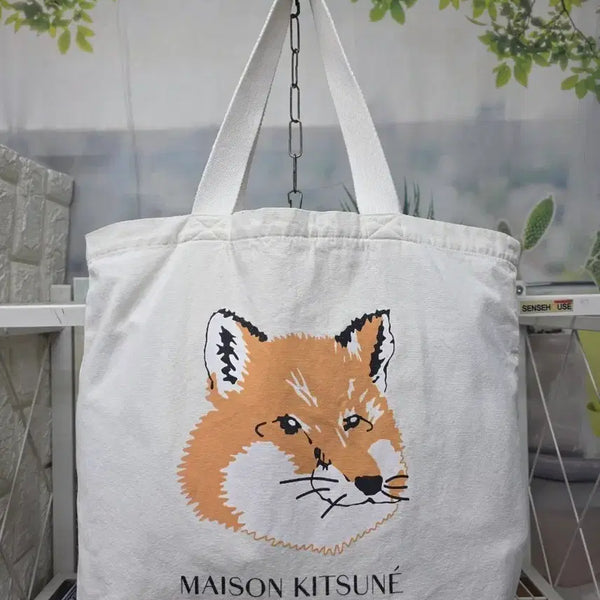 [BUNJANG] Maison Kitsuné Fox Head Cotton Tote Bag Ecru / 메종키츠네 에코백 토트백 에크루 폭스 헤드 코튼백 GE80