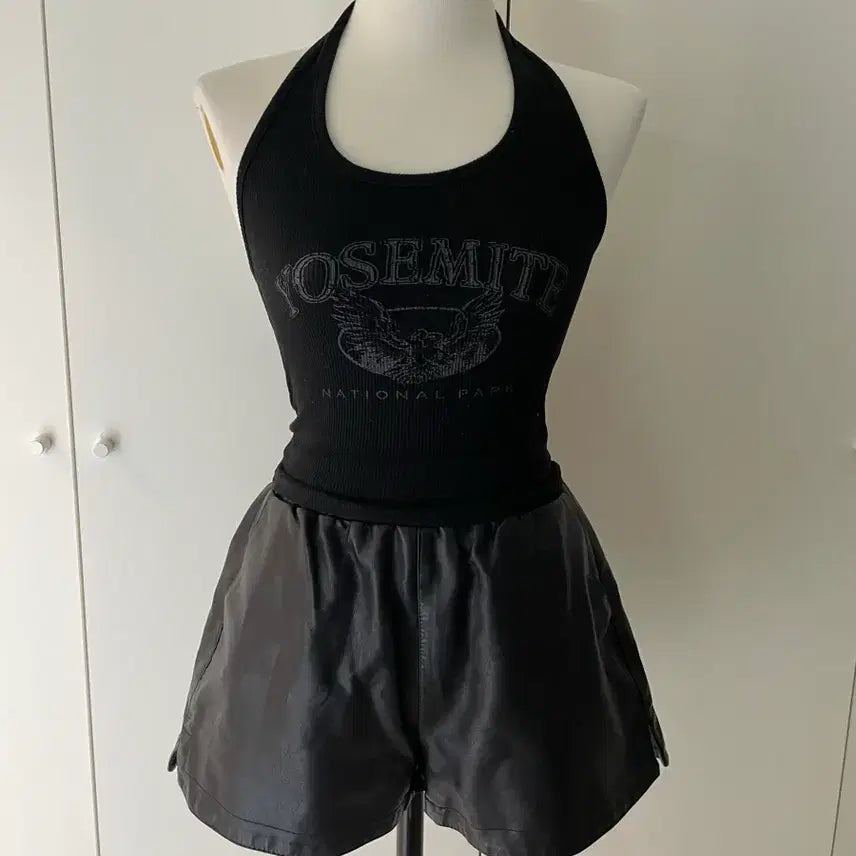 [BUNJANG] Women's Black Leather Shorts / 블랙 여성 레더팬츠 가죽 반바지 FREE