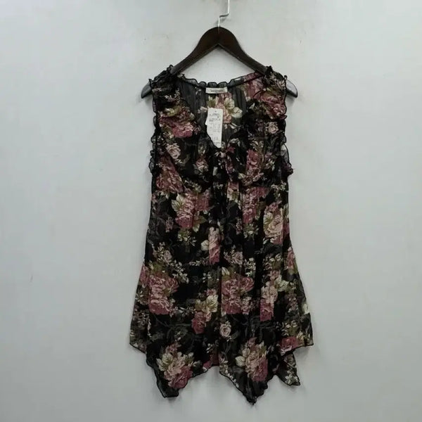 [BUNJANG] Lacifonelli Vintage Oriental Floral Frill Sleeveless Dress / lacifonelli 빈티지 플라워 오리엔탈 프릴 슬리브리스 원피스