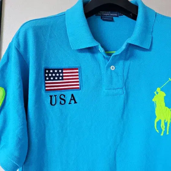 [BUNJANG] Polo Ralph Lauren Big Pony USA Flag Patch Polo Shirt XL / 폴로 빅포니 성조기 반팔카라티 민트색 XL 초레어템 폴1351
