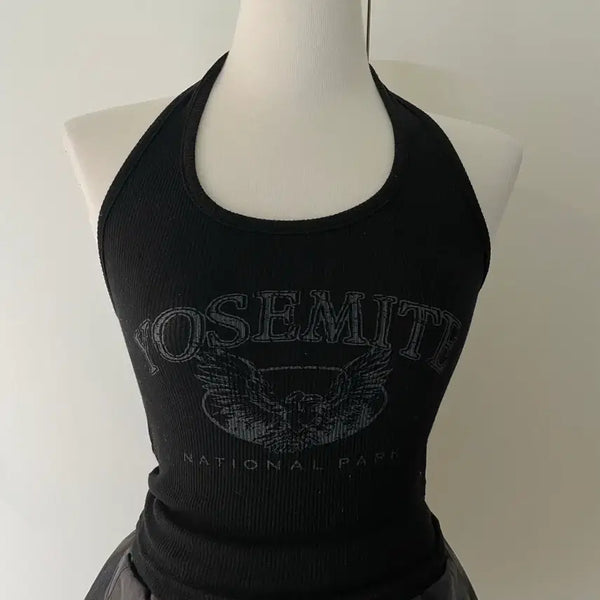 [BUNJANG] Y2K Yosemite Black Halterneck Sleeveless Top / y2k 요세미티 블랙 홀터넥 나시 민소매