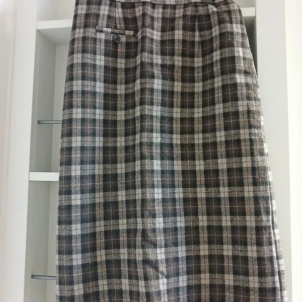 [BUNJANG] Brown Check Long Skirt / 체크 롱 스커트 브라운