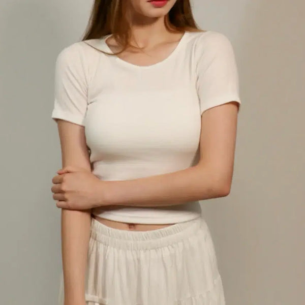 [BUNJANG] White Plain Cropped Short-Sleeve T-Shirt / 새상품)화이트 무지 크롭 반팔티
