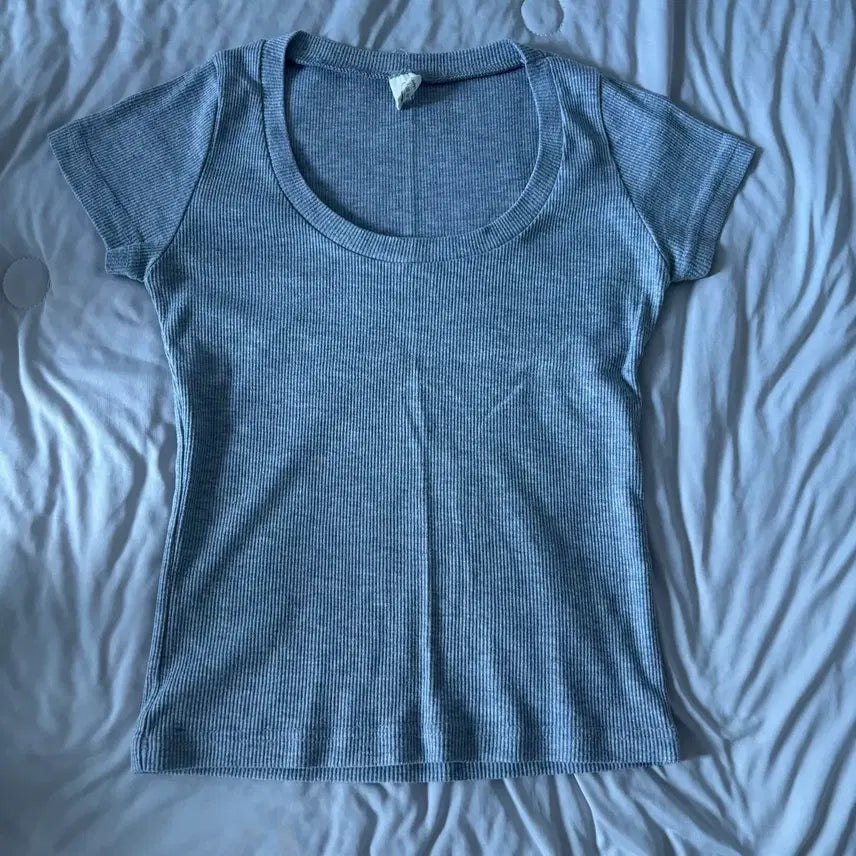 [BUNJANG] Grey Ribbed Short-Sleeve Crop Top / 회색 골지 반팔 크롭티
