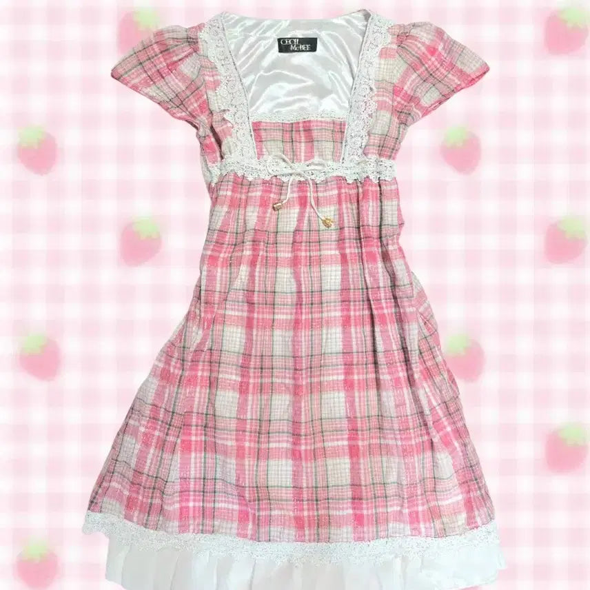 [BUNJANG] Cecil McBee Pink Check Dress / 고전 세실맥비 핑크 체크 원피스 딸기 히메갸루 모리걸 아오이유우 엑시즈팜 리즈리사 깔 달천깔 핀터깔