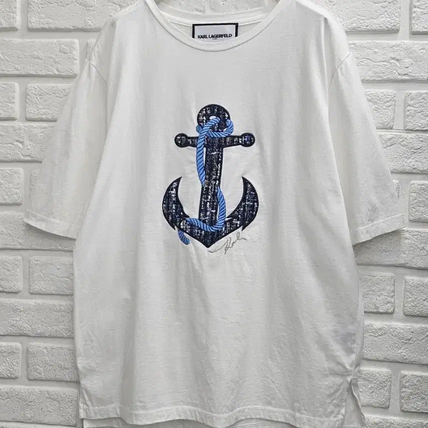 [BUNJANG] KARLLAGERFELD Short Sleeve T-Shirt White Anchor Graphic Size 66 / A4813  칼라거펠트 반팔티