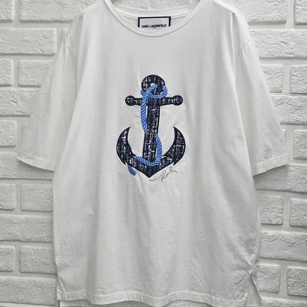 [BUNJANG] KARLLAGERFELD Short Sleeve T-Shirt White Anchor Graphic Size 66 / A4813  칼라거펠트 반팔티