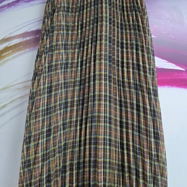 [BUNJANG] Check Pattern Pleated Long Skirt / 체크 패턴 플리츠 롱스커트
