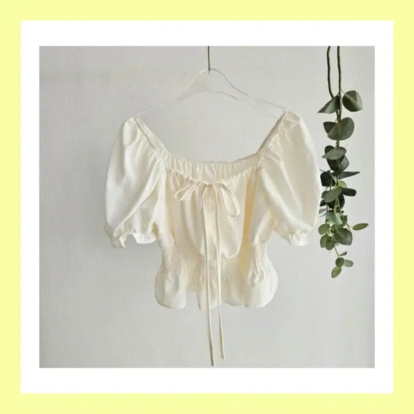 [BUNJANG] Cream Cropped Off-Shoulder Top (S-M) / 크림색 크롭 오프숄더(S~M)