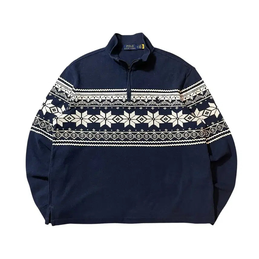 [BUNJANG] Polo Ralph Lauren Snow Flake Pattern Half-Zip Sweatshirt / 폴로 스노우 플레이크패턴 반집업 스웻셔츠