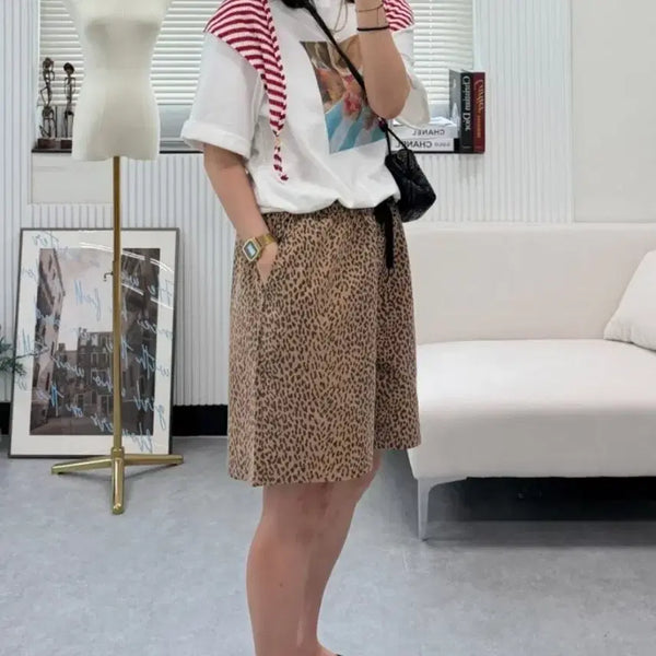 [BUNJANG] Leopard Print Banding Half Pants (2 Colors, Sizes 66-88) / 레오파드 밴딩 하프 팬츠(2컬러/66-88) /새상품!