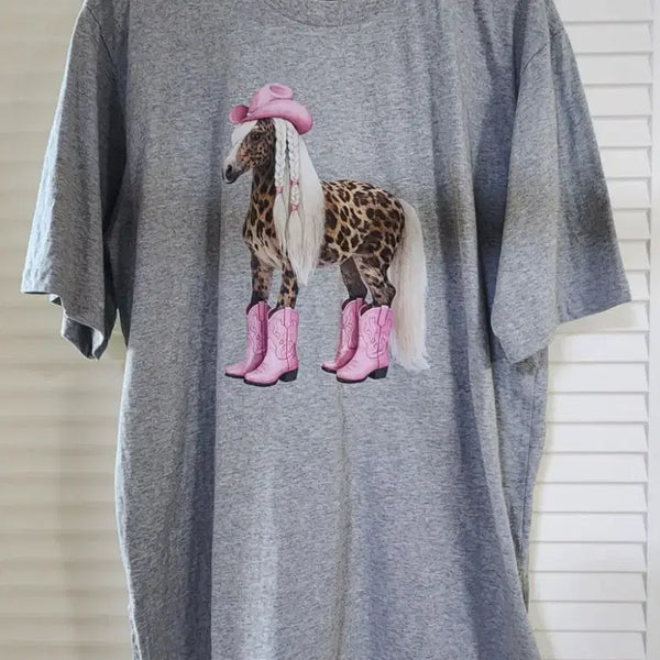 [BUNJANG] Judy & The Joy Horse Print Short Sleeve T-Shirt Grey / (새상품)주디앤 조이 말 프린트 반팔 티셔츠 그레이