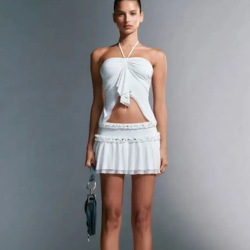 [BUNJANG] I.AM.GIA White Ruffle Top & Skirt Set / I.AM.GIA 화이트 러플 탑 & 스커트 세트
