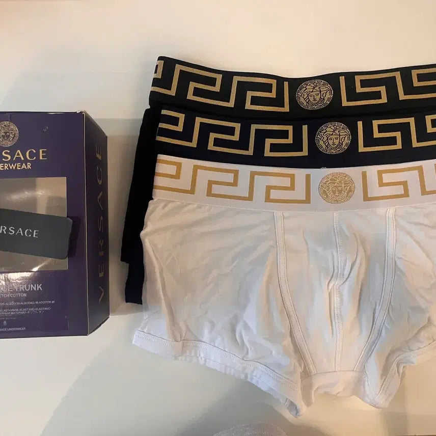 [BUNJANG] Versace Men's 3-Pack Boxer Briefs (XL, Black/Navy/White) / Versace 드로즈 팬티 3팩 / 6사이즈 XL / 새상품