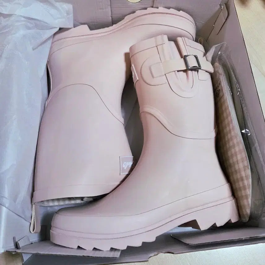 [BUNJANG] Pink Elephant Mid-Length Rain Boots Pink 240 (New) / 분홍코끼리 미들 레인부츠 장화 240 핑크 (새상품)
