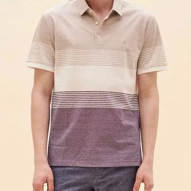 [BUNJANG] Beanpole Men's Linen Blend Stripe Collar T-Shirt - Size 100 / 골프 100호 빈폴 남성 카라티