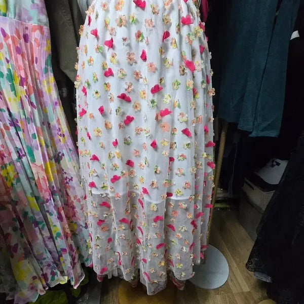 [BUNJANG] Floral Embroidery Tiered Maxi Skirt / 꽃 자수 캉캉 스커트